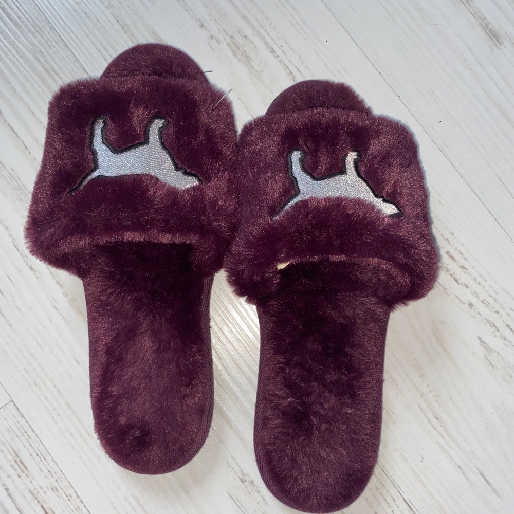 PINK Victoria Secret open toe burgundy slippers